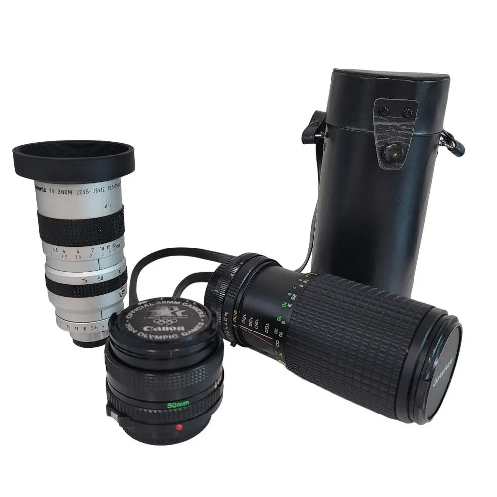Camera lens bundle. TV Zoom Lens J6x12, Auto Zoom 80-200 f3.8, FD 50mm 1:1.8